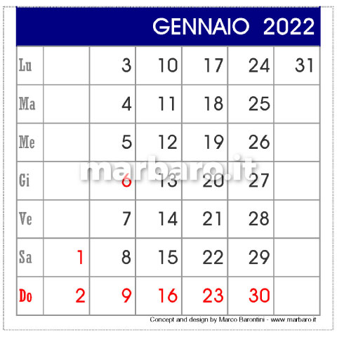 Calendario 2022 da tavolo in PDF gratis