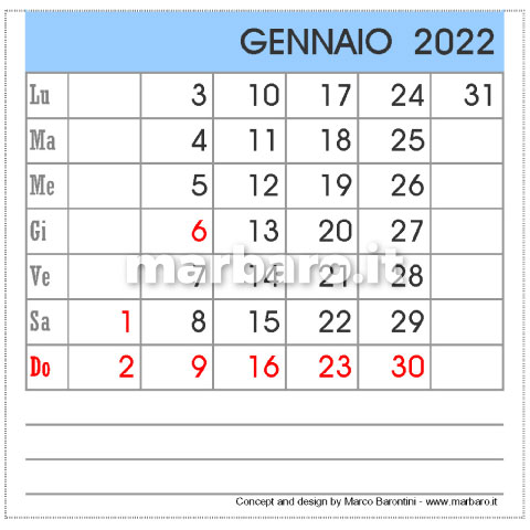 Calendario 2022 da tavolo da stampare