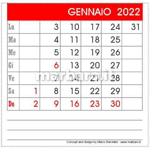 Calendario 2022 da tavolo stampabile