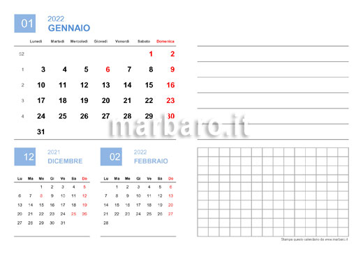 Calendario 2022 mensile in PDF da stampare con le festività italiane
