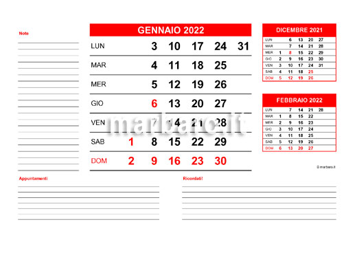 Calendario 2022 mensile PDF stampabile