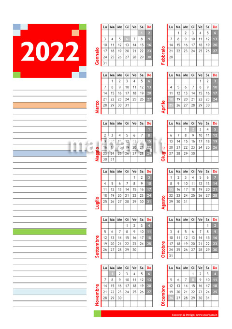 Un semplice calendario annuale 2022 da stampare