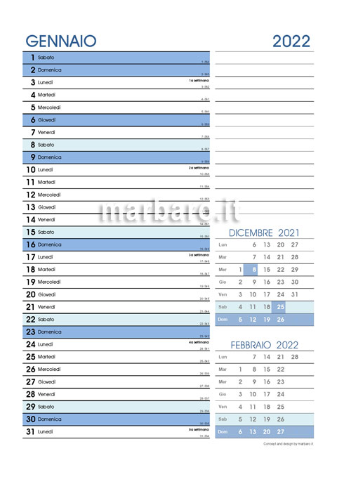 Calendario mensile 2022 con le settimane in PDF da stampare