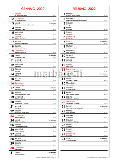 Calendario mensile 2022 con i santi da stampare