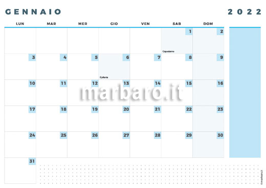 Calendario mensile 2022 in PDF da stampare