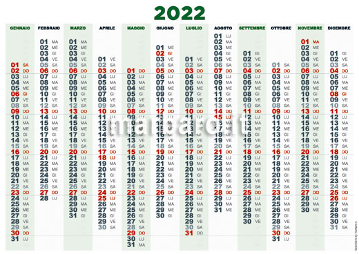 Calendario planning 2022 da stampare