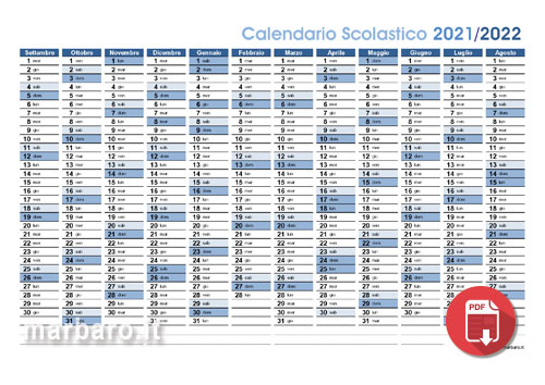 Calendario scolastico 2021/2022 in PDF