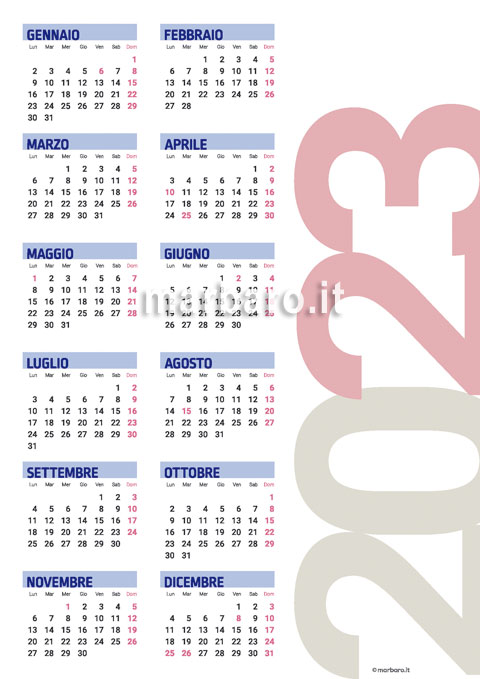Calendario 2023 annuale da stampare