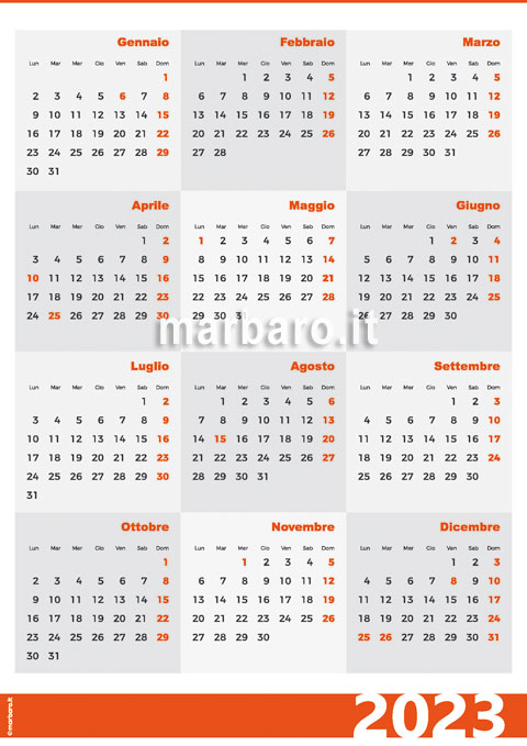 Calendario 2023 annuale da stampare