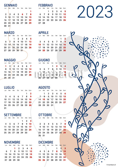 Calendario 2023 con disegni stampabile
