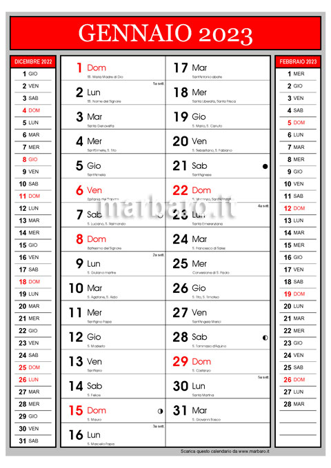 Calendario 2023 con i santi e le lune PDF da stampare