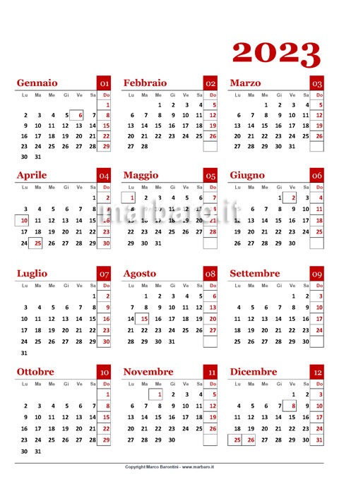 Calendario 2023 con le festività dell'Italia da stampare