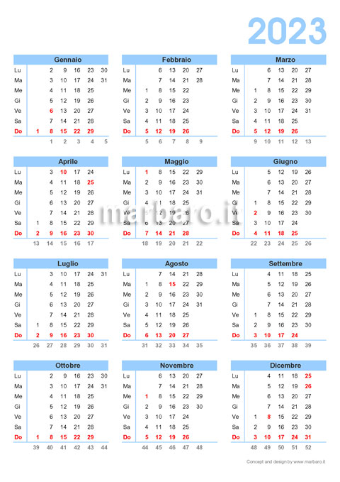 Calendario 2023 Con Settimane E Numero Giorni In Pdf