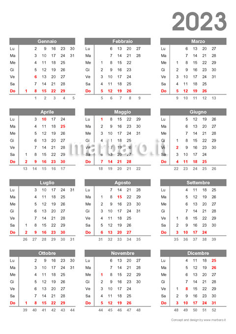 Calendario 2023 in PDF con settimane stampabile