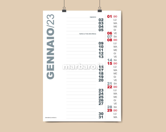 Calendario 2023 da parete in PDF stampabile
