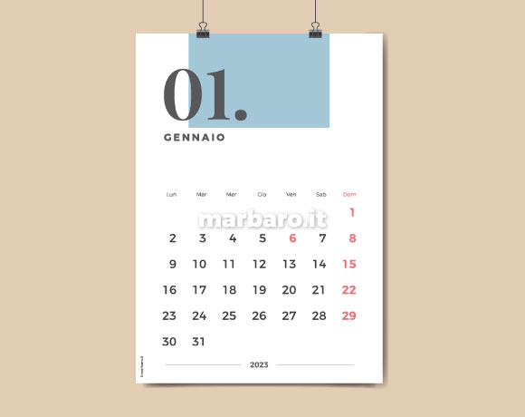 Calendario 2023 da parete stampabile in A4