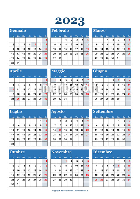 Calendario 2023 da stampare con festività