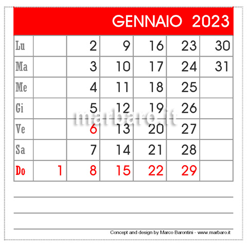 Calendario 2023 da tavolo stampabile