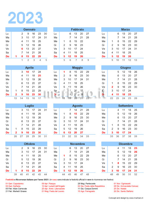 Calendario 2023 italiano con le festività in vigore in Italia