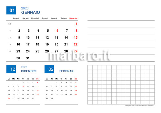 Calendario 2023 mensile in PDF da stampare con le festività italiane