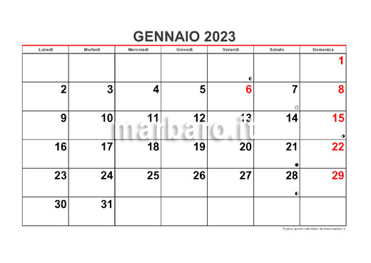 Calendario 2023 mensile da stampare