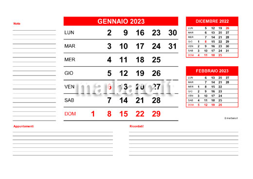 Calendario 2023 mensile stampabile in A4