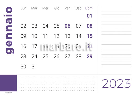 Calendario 2023 mensile stampabile in A4