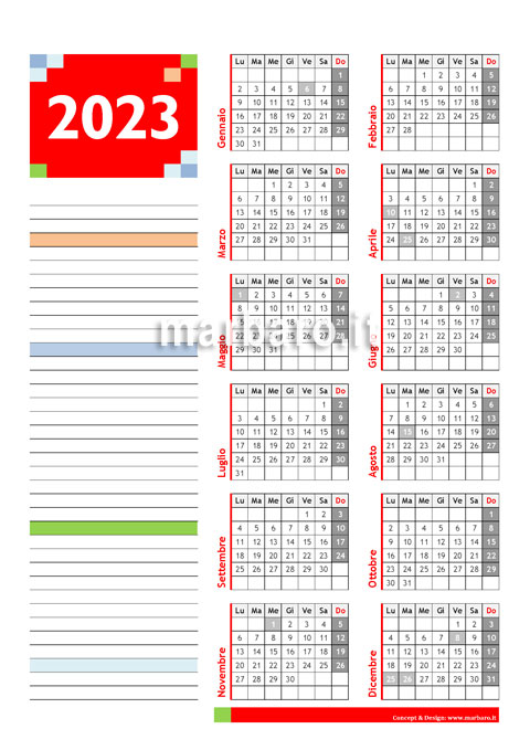 Calendario 2023 stampabile annuale