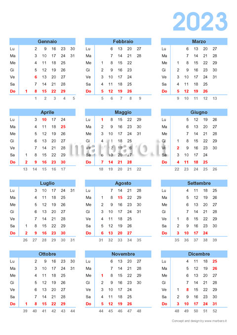 Calendario 2023 in PDF stampabile in A4
