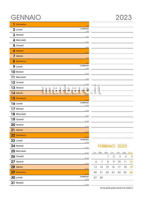 Calendario mensile 2023 in PDF da stampare