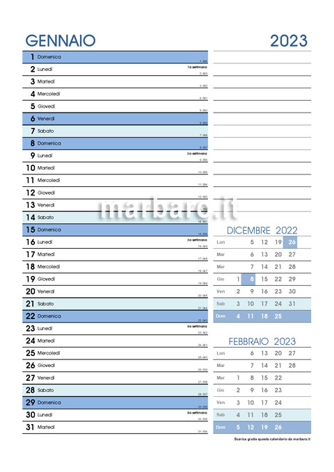 Calendario mensile 2023 in PDF da stampare