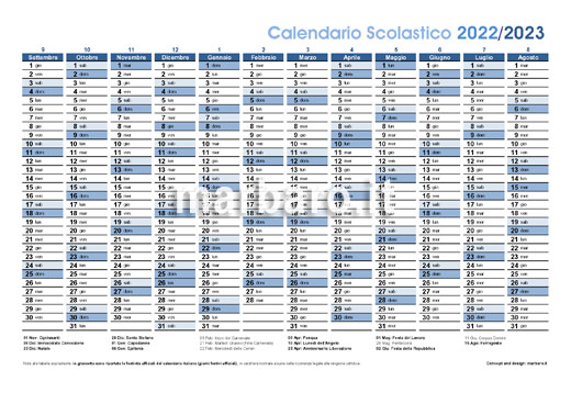 Calendario scolastico 2022/2022 in PDF con le festività italiane