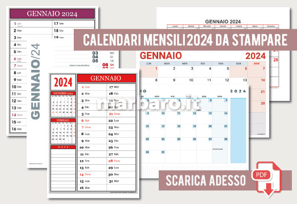 Calendario 2024 mensile in PDF stampabile: scegli e scarica ora!