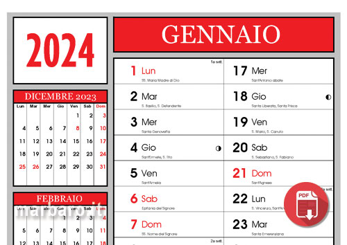 Calendari e agende stampabili per la settimana Gennaio 2024 A4, A3 in PDF e  PNG - 7calendar