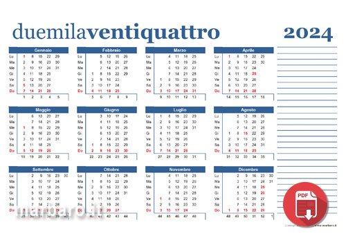 Calendari 2024 con settimane