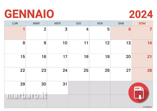 Scarica il calendario mensile 2024 in PDF