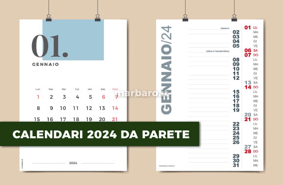 Modello stampabile calendario mensile 2024, calendario da tavolo da parete  orizzontale minimale semplice e pulito per ufficio / 12 mesi / A4 e lettera  USA -  Italia