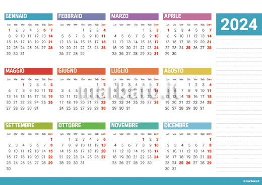 Calendario 2024 in PDF stampabile su foglio A4