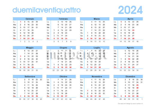 Calendario annuale 2024 da stampare con settimane, calendario 2024