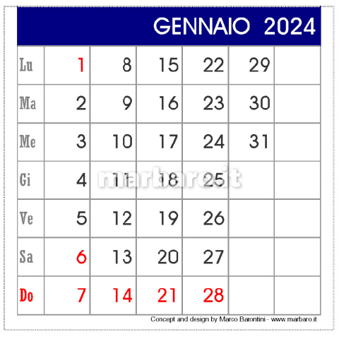 Calendario 2024 da tavolo in PDF da stampare