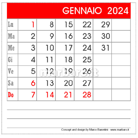 Calendario 2024 da tavolo stampabile