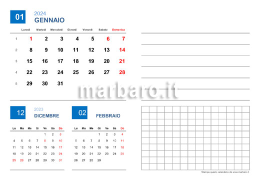 Calendario 2024 mensile in PDF stampabile