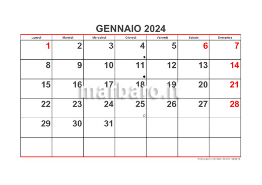 Calendari e agende stampabili per l'anno 2024 A4, A3 in PDF e PNG -  7calendar