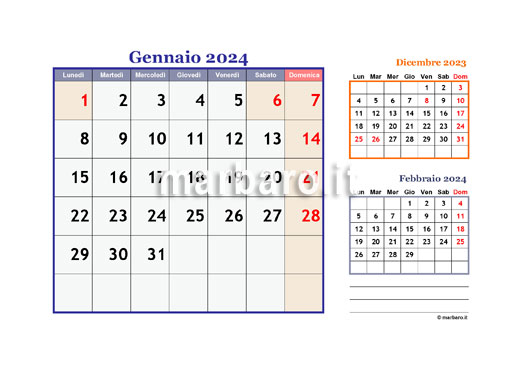 Calendario 2024 mensile stampabile