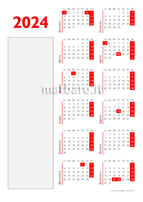 Calendario annuale 2024 da stampare