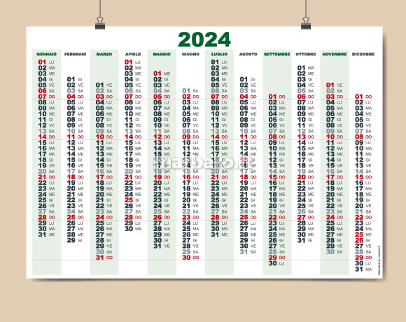 Calendario da parete 2024 stampabile su carta A4