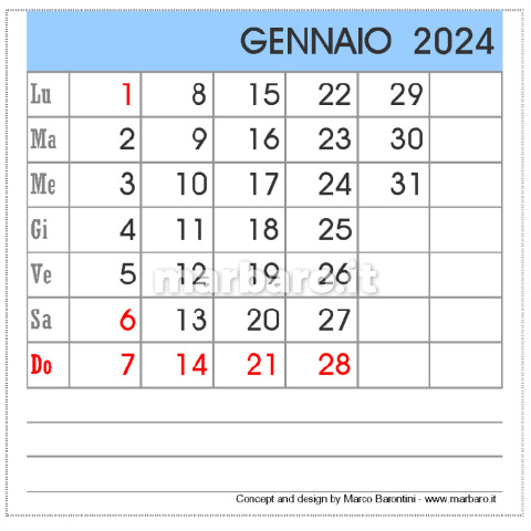Calendario da tavolo 2024 da stampare
