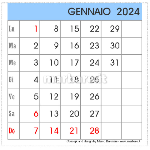 Calendario da tavolo 2024 PDF stampabile