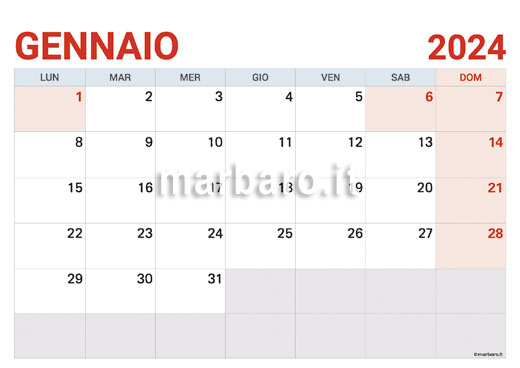 Calendario mensile 2024 con le festività stampabile