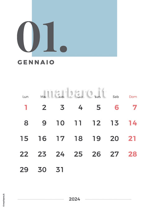 Calendario mensile 2024 stampabile con le festività